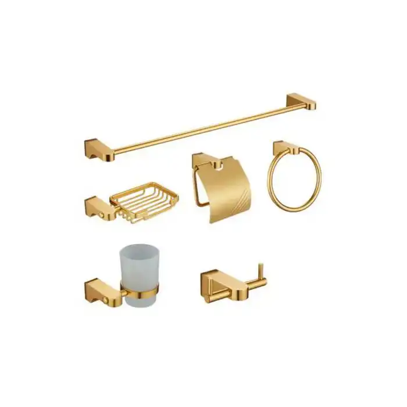 Set d'Accessoires de Salle de Bain 6 Pièces Dorés en Aluminium Inoxydable