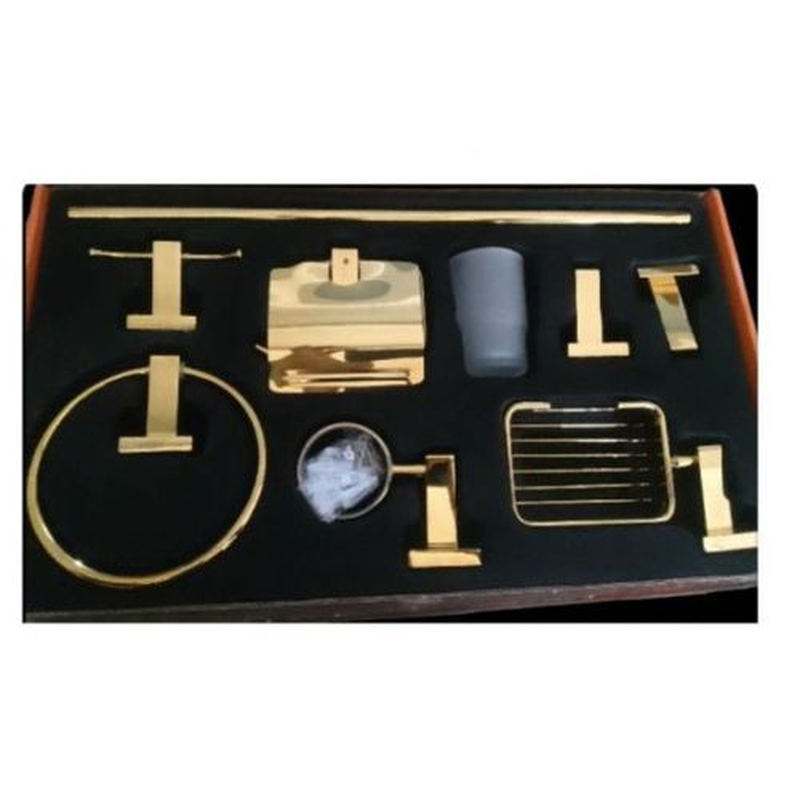 Set d'Accessoires de Salle de Bain 6 Pièces Dorés en Aluminium Inoxydable